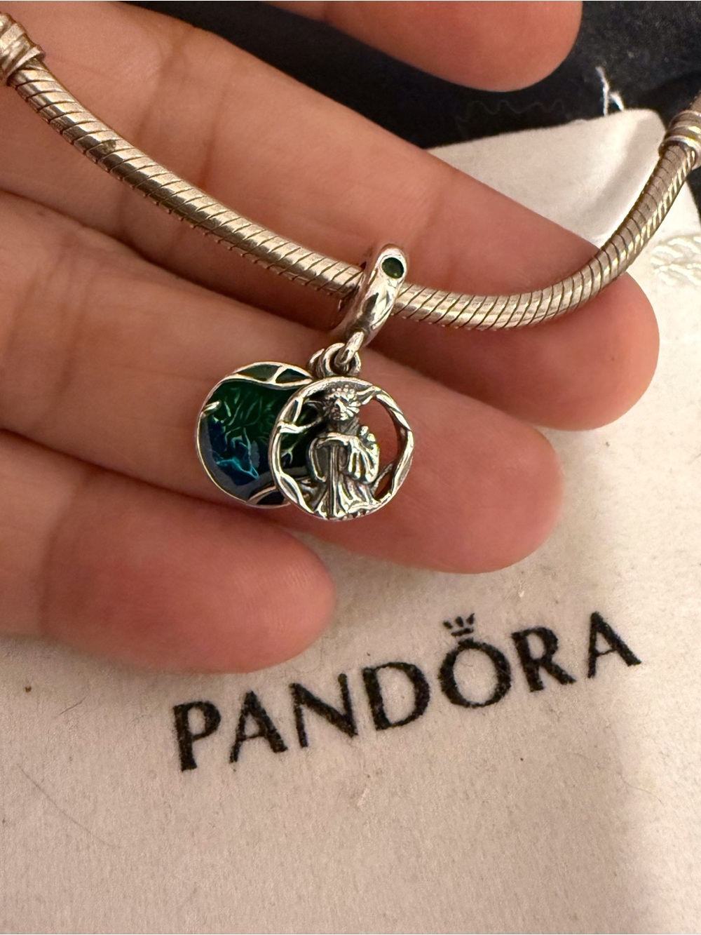 Pandora Silver Jade Master Charm with Blue-Green Enamel Disc